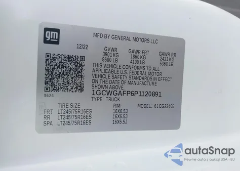 2023 Chevrolet Express Cargo Rwd 2500 Regular Wheelbase Wt from USA, damaged, VIN 1GCWGAFP6P1120891